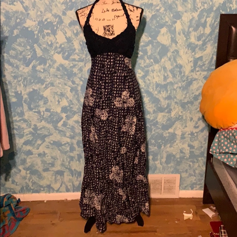 Simmer blue knit and cloth dress